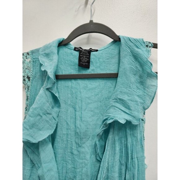 Simply Irresistible Womens Tie Front Ruffle Vest Sz 1X Turquoise Fairycore BOHO - Picture 4 of 10